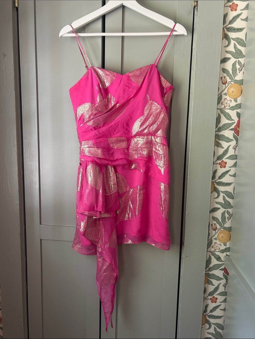 Shoshanna Pink and Gold Leaf Print mini dress size 2